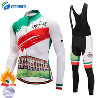 Cycobyco Thermal Fleece Cycling Jersey Set Winter Bike Maillot Ropa Ciclismo Long Sleeve Clothing USA,Italy,France,Brazil,Spain