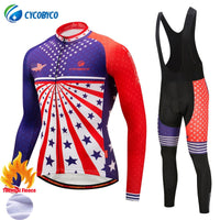 Cycobyco Thermal Fleece Cycling Jersey Set Winter Bike Maillot Ropa Ciclismo Long Sleeve Clothing USA,Italy,France,Brazil,Spain