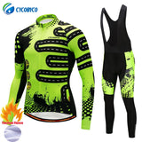 Cycobyco Winter Thermal Fleece Fluorescent Cycling Jersey Set Bike Maillot Ropa Ciclismo Long Sleeve Clothing
